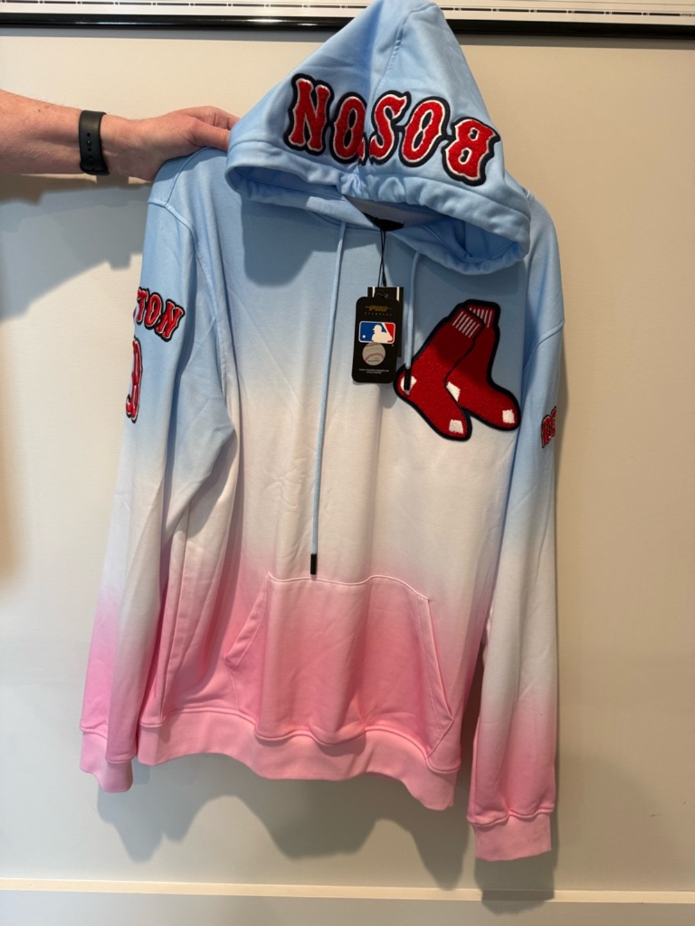 Boston Red Sox Gradient Hoodie - Light Blue to Pink with Red Sox Logo